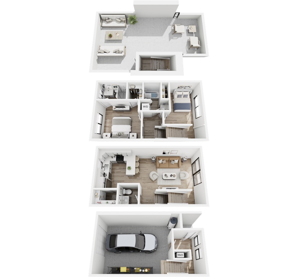 Floor plan for 2 beds, 2.5 baths, 1217 sqft